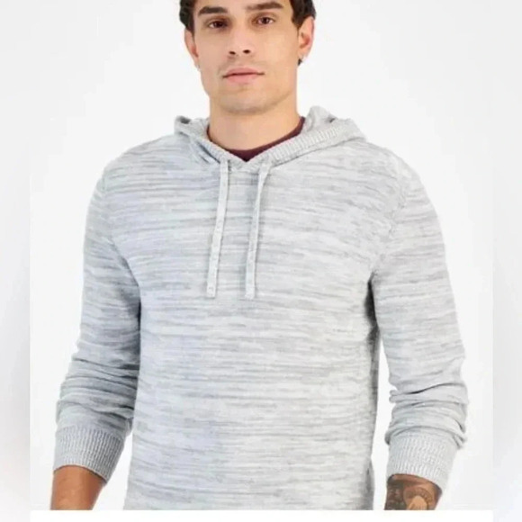 Better Cotton Sun+Stone Men Grey Solid Marled  Hooded Sweater with drawstrings - Picture 3 of 15